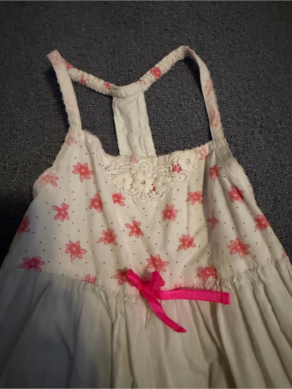 White Eyelet Sundress with Pink Floral Embroidery and Bow - Picture 4 of 6